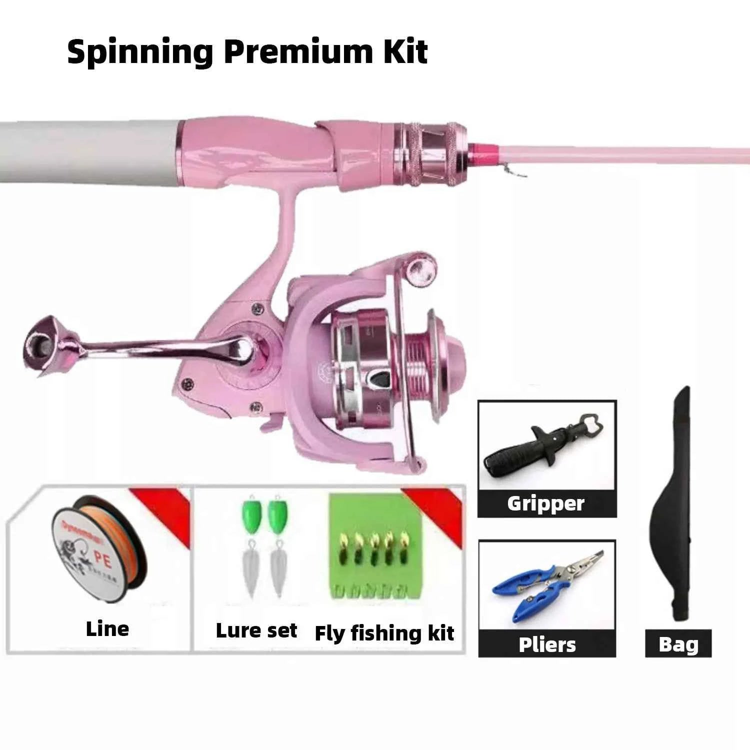 Pink Fishing Rod and Reel Combo - UL Light Carbon Lure Rod for Saltwater & Freshwater Micro Jigging (1.5m-1.98m)