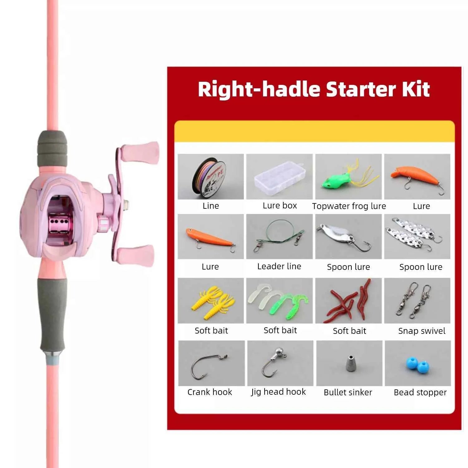 Pink Carbon Fishing Rod and Reel Combo - M/UL Action Spinning/Casting Set with Lures & Line for Lake Fishing