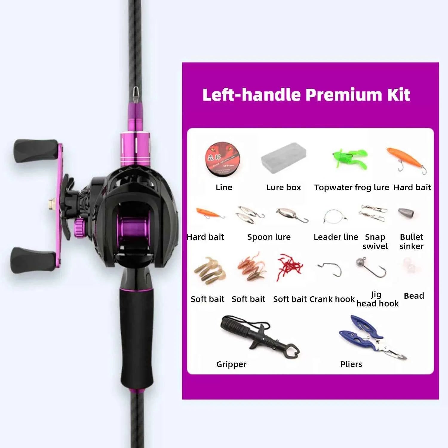 Purple Carbon Fishing Rod and Reel Combo - M Action Fishing Rods and Reels Combo for Freshwater & Saltwater Anglers