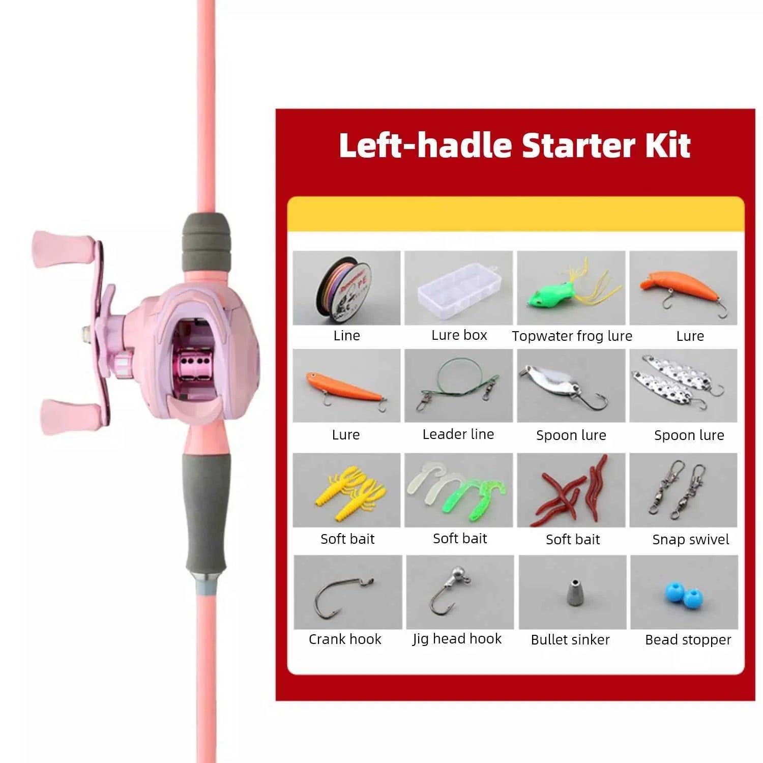 Pink Carbon Fishing Rod and Reel Combo - M/UL Action Spinning/Casting Set with Lures & Line for Lake Fishing
