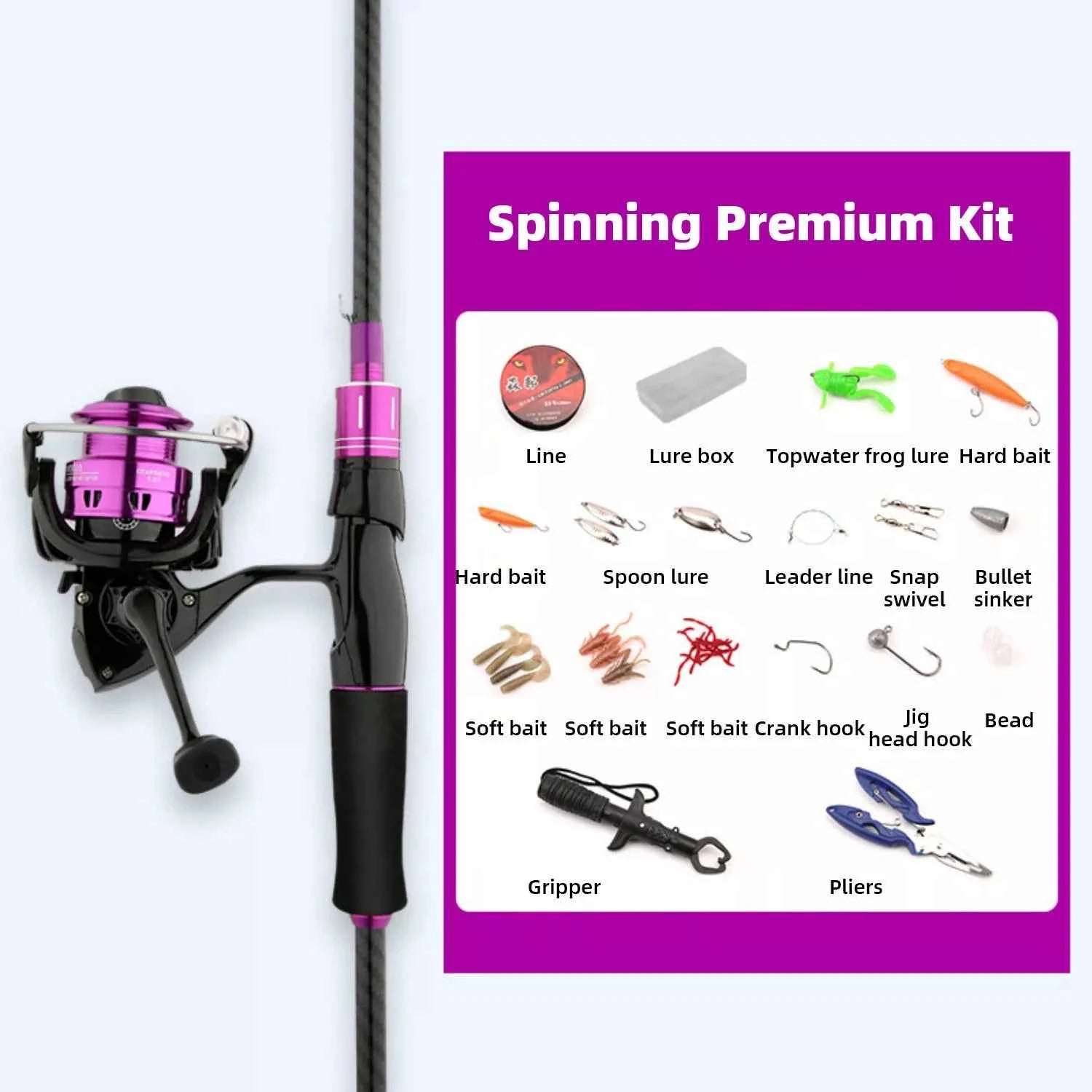 Purple Carbon Fishing Rod and Reel Combo - M Action Fishing Rods and Reels Combo for Freshwater & Saltwater Anglers