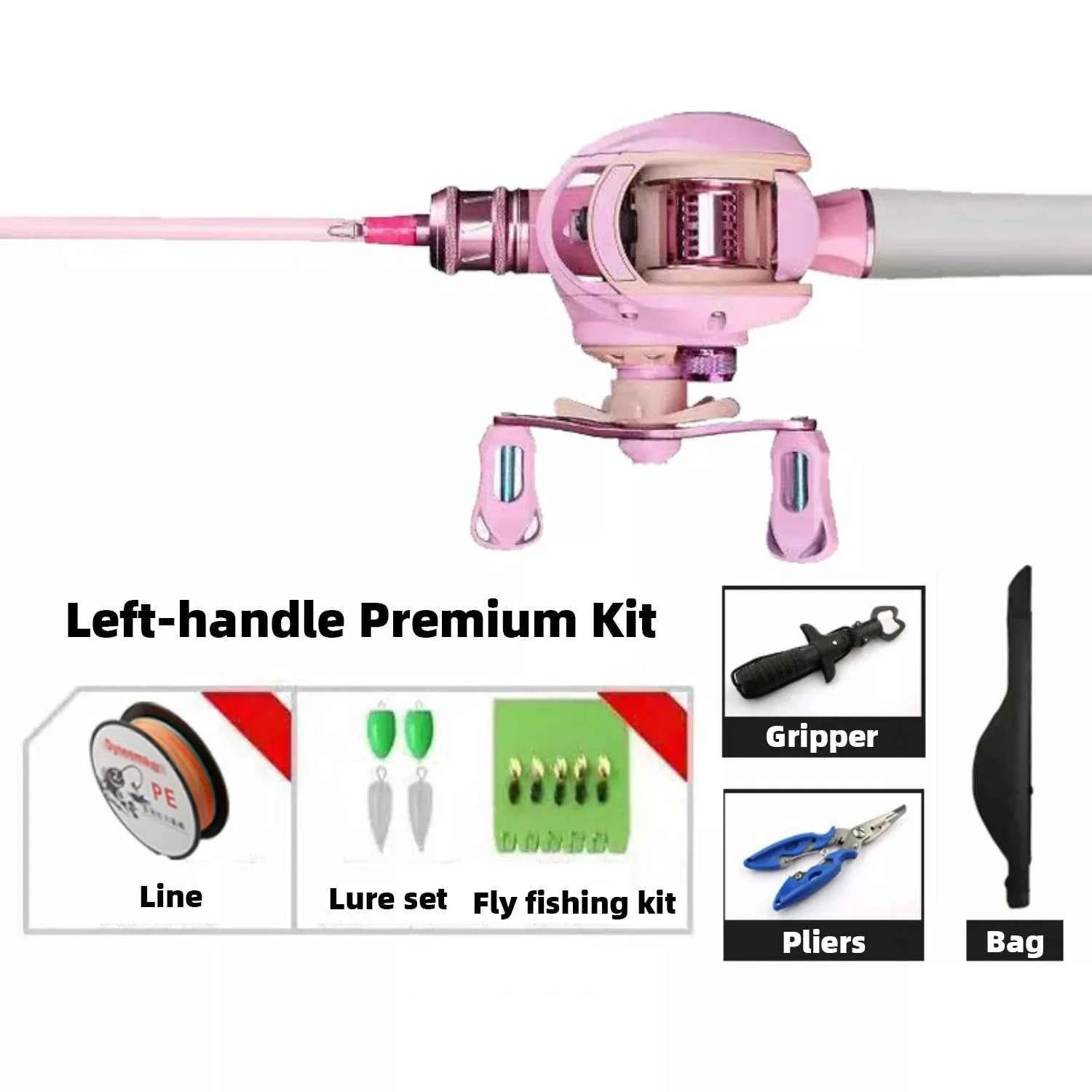 Pink Fishing Rod and Reel Combo - UL Light Carbon Lure Rod for Saltwater & Freshwater Micro Jigging (1.5m-1.98m)