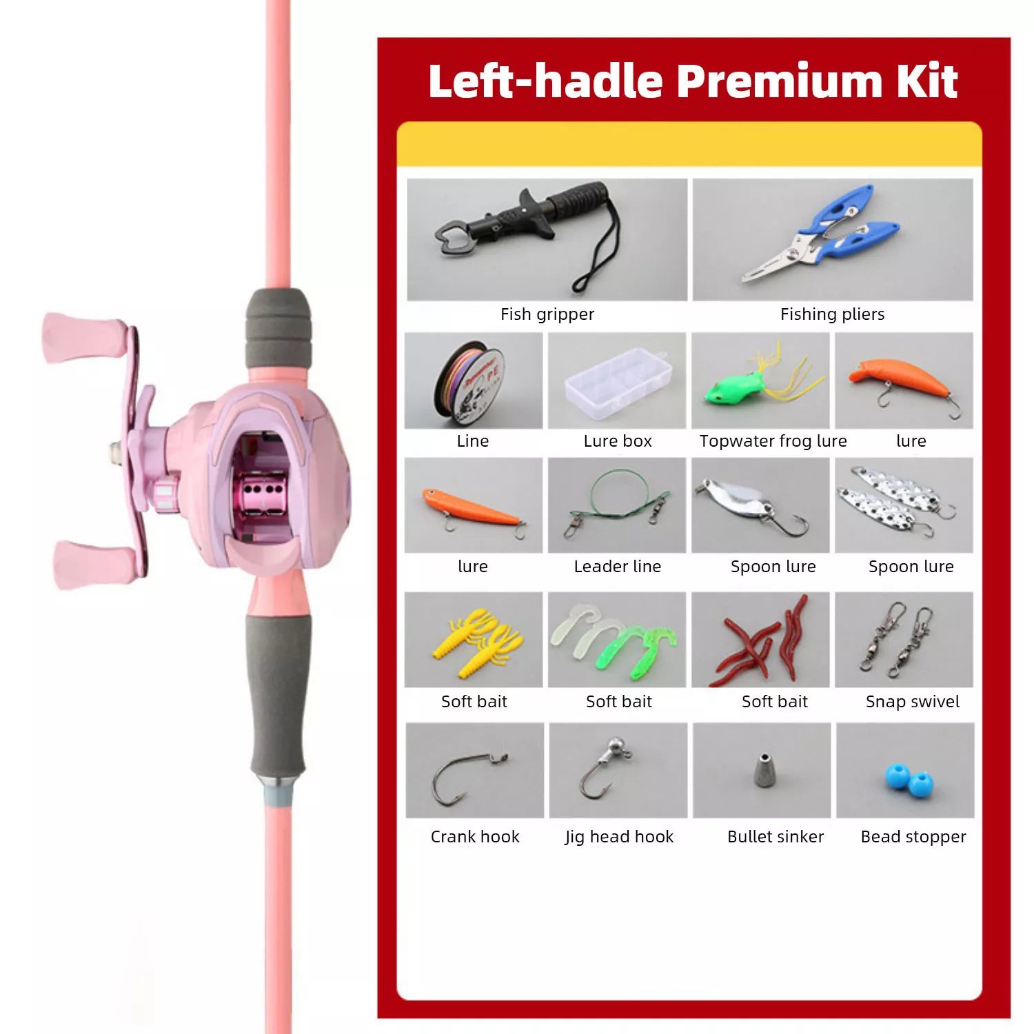 Pink Fishing Rod and Reel Combo - M/UL Action Spinning/Casting Set with Lures & Line for Lake Fishing