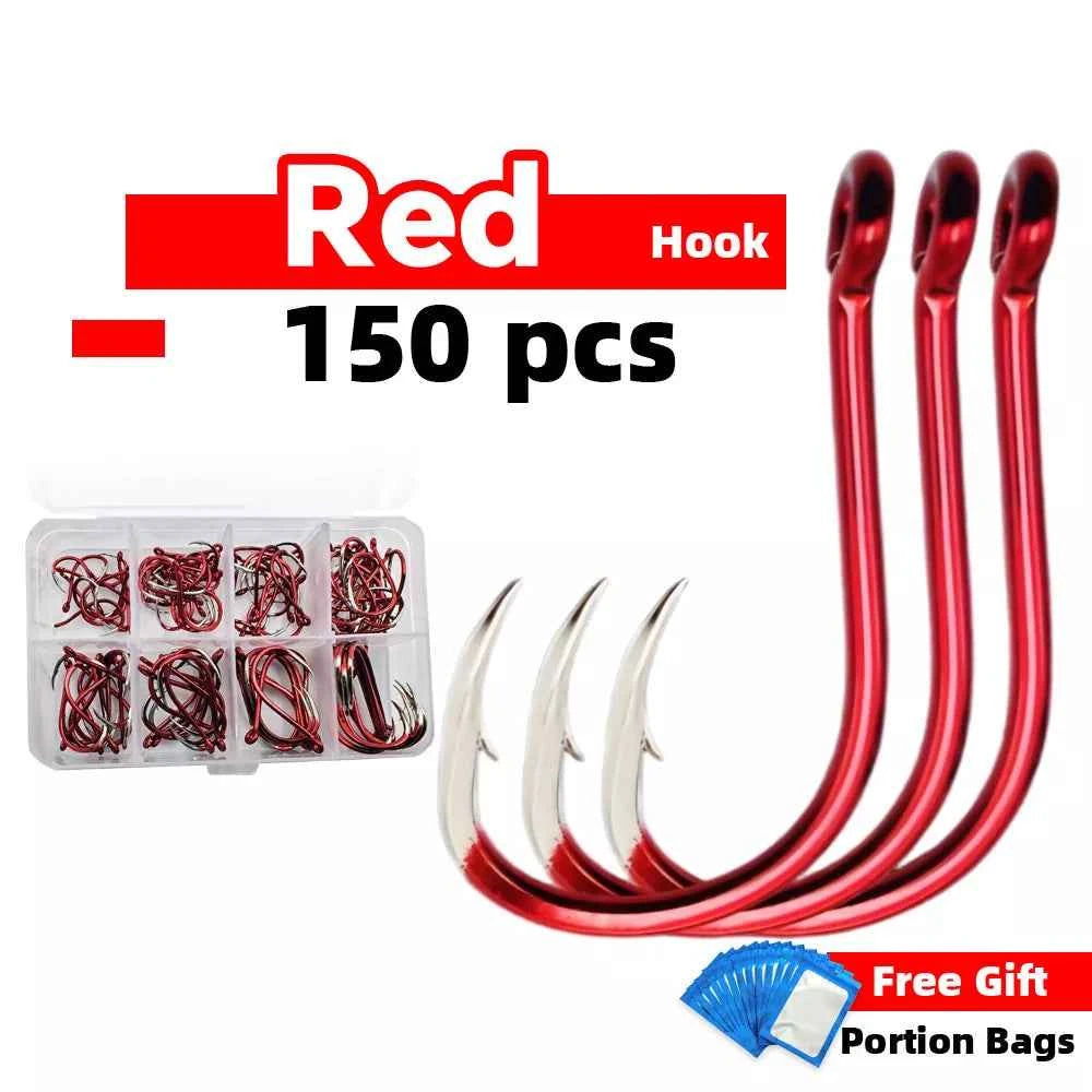 Red Fish Hooks for Bass & Bream – High Carbon Steel Fishing Tackle Hooks (#3–#12)