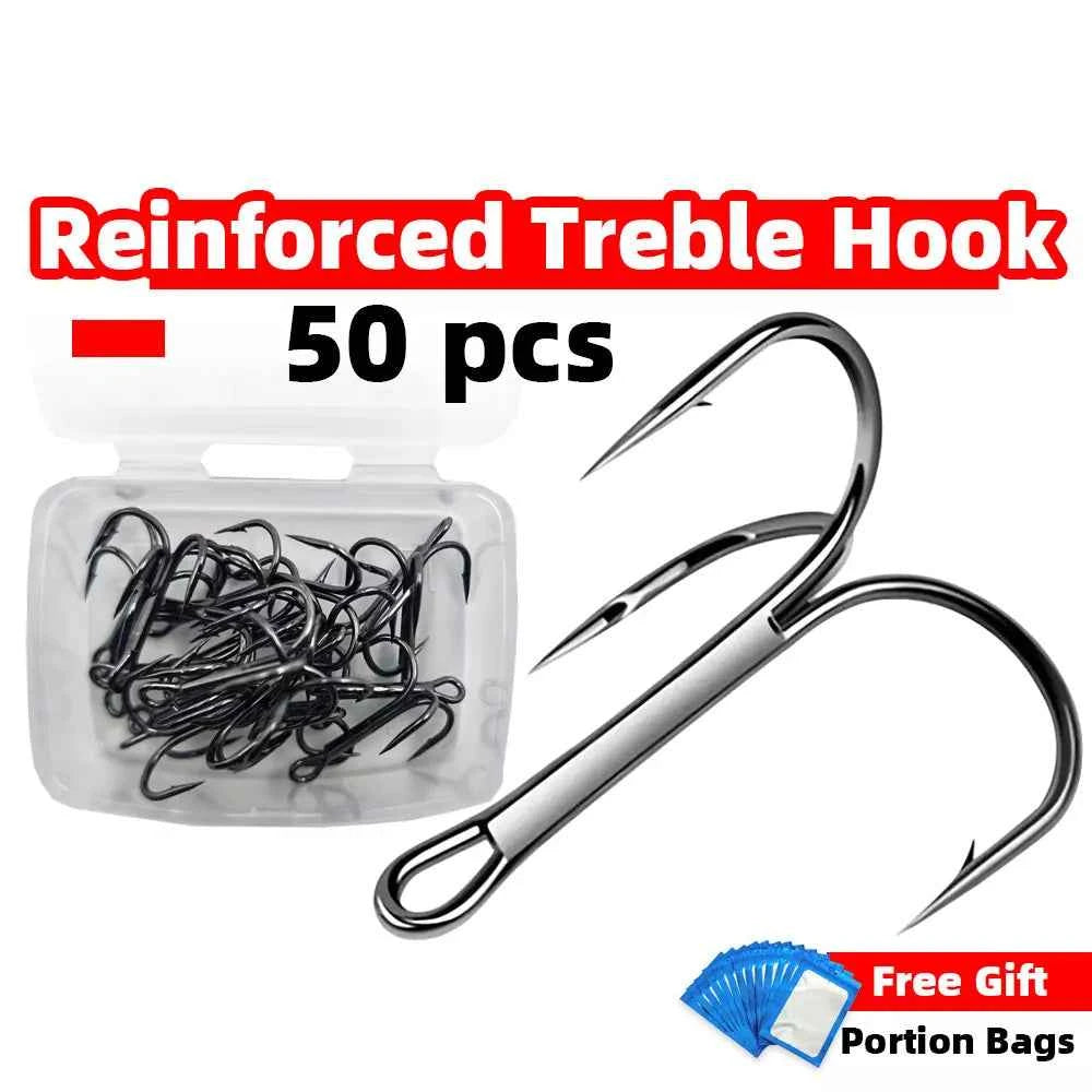High Carbon Steel Treble Hooks Assorted Sizes #8–#5/0 | Durable Treble Hooks for Bass, Tuna & More
