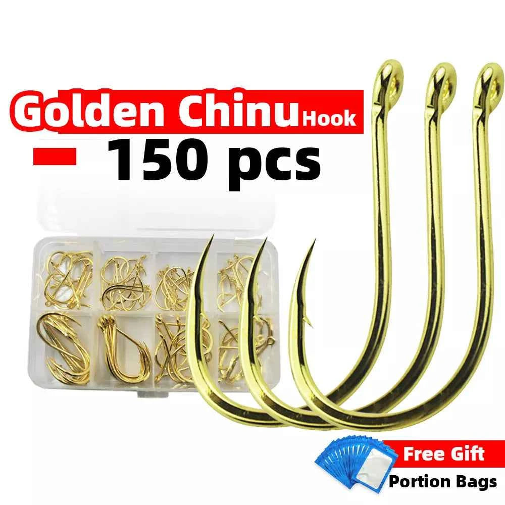 Gold Fishing Hooks for Bass, Salmon & Tuna | High Carbon Steel Barbed Fishing Hooks (#3–#12)
