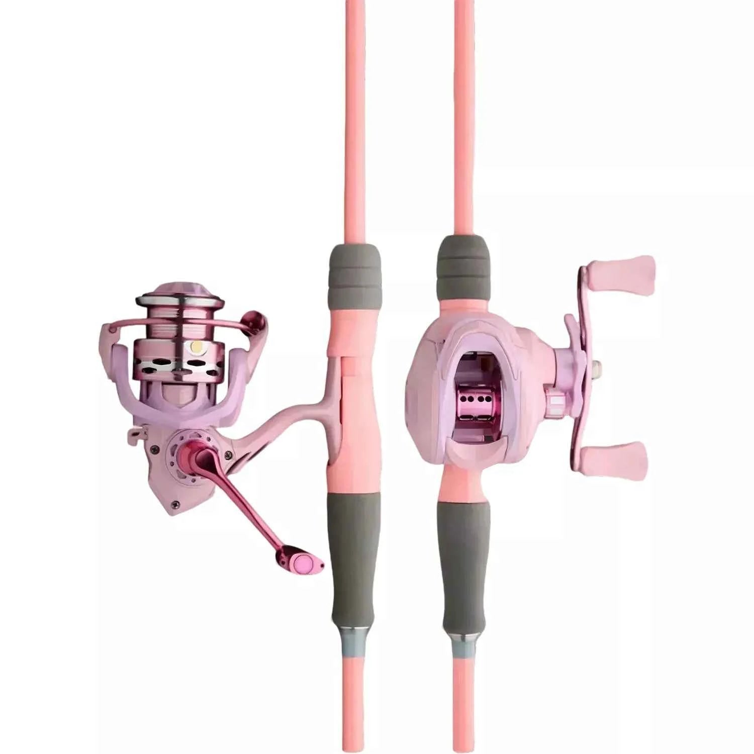 Pink Carbon Fishing Rod and Reel Combo - M/UL Action Spinning/Casting Set with Lures & Line for Lake Fishing