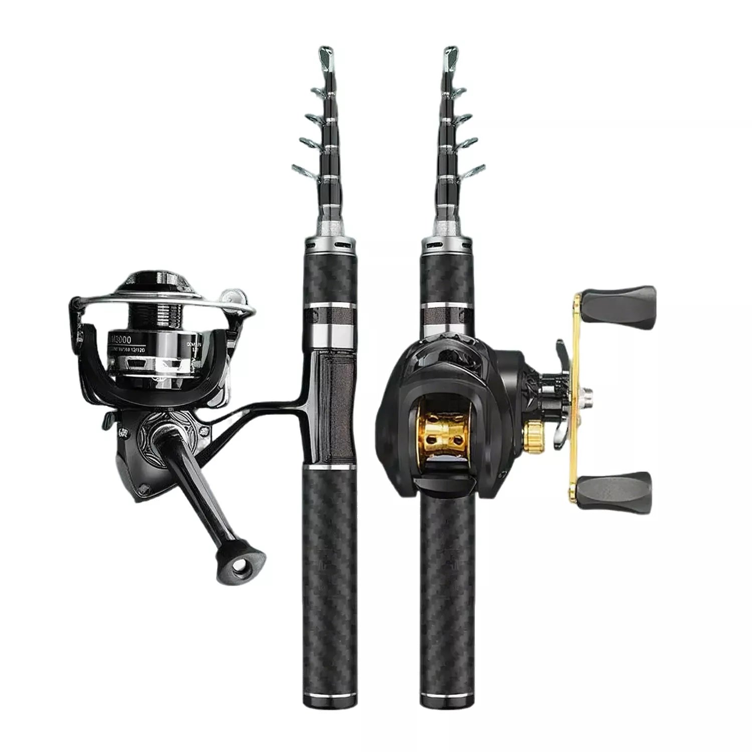 Ultra-Compact Carbon Fiber telescoping fishing rod and reel combo