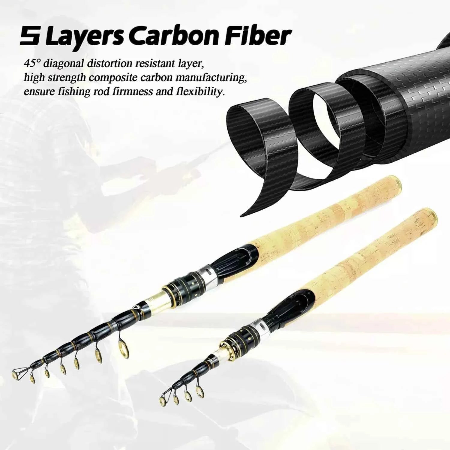Telescopic High End Fishing Rod - Portable Fishing Pocket Rod for Spin Fishing, Deep Sea & Freshwater Fish Casting