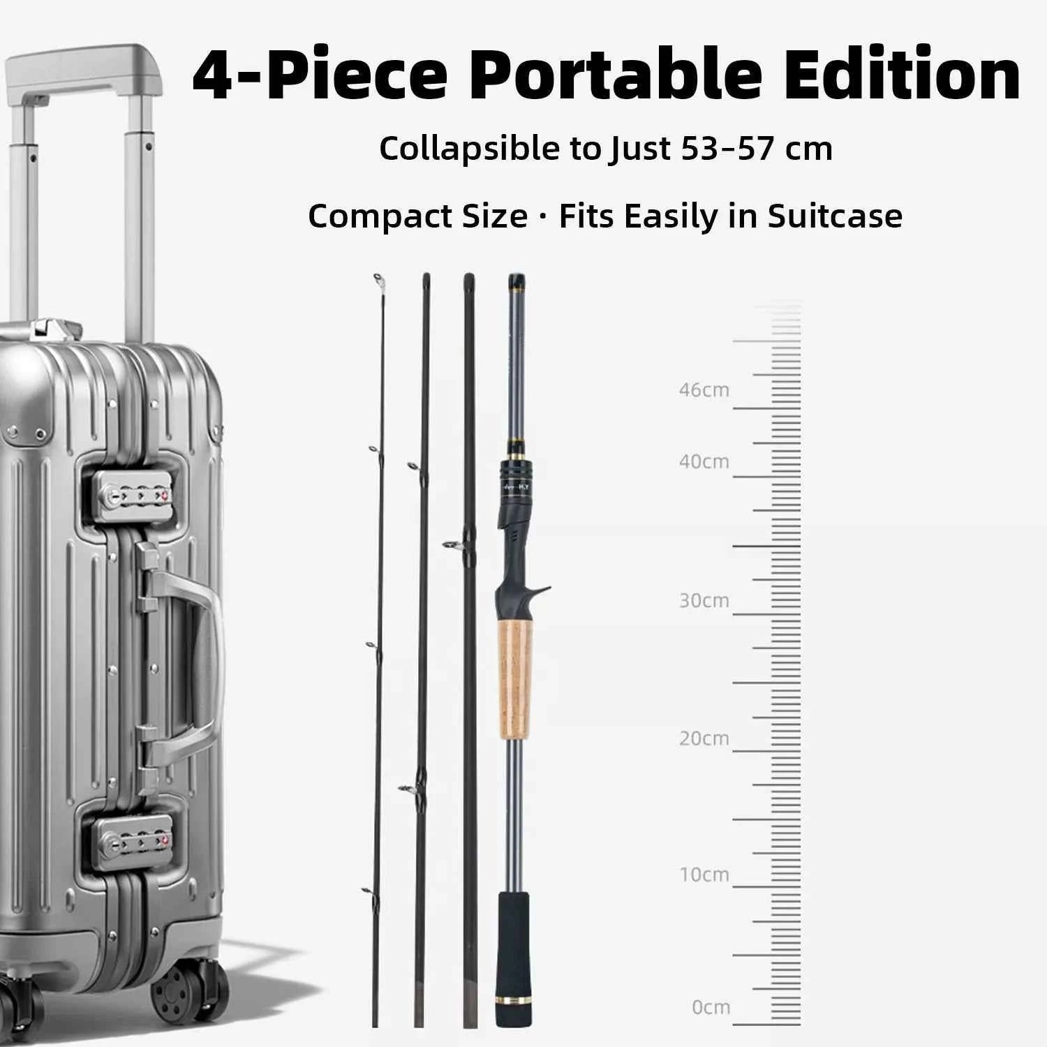 4-Piece Portable Carbon Fiber Fishing Rod - Lightweight Cork Fishing Rod for Fishing Rod Spinning & Fish Casting Rod, Ideal for Surf Rod Fishing & Travel Angling