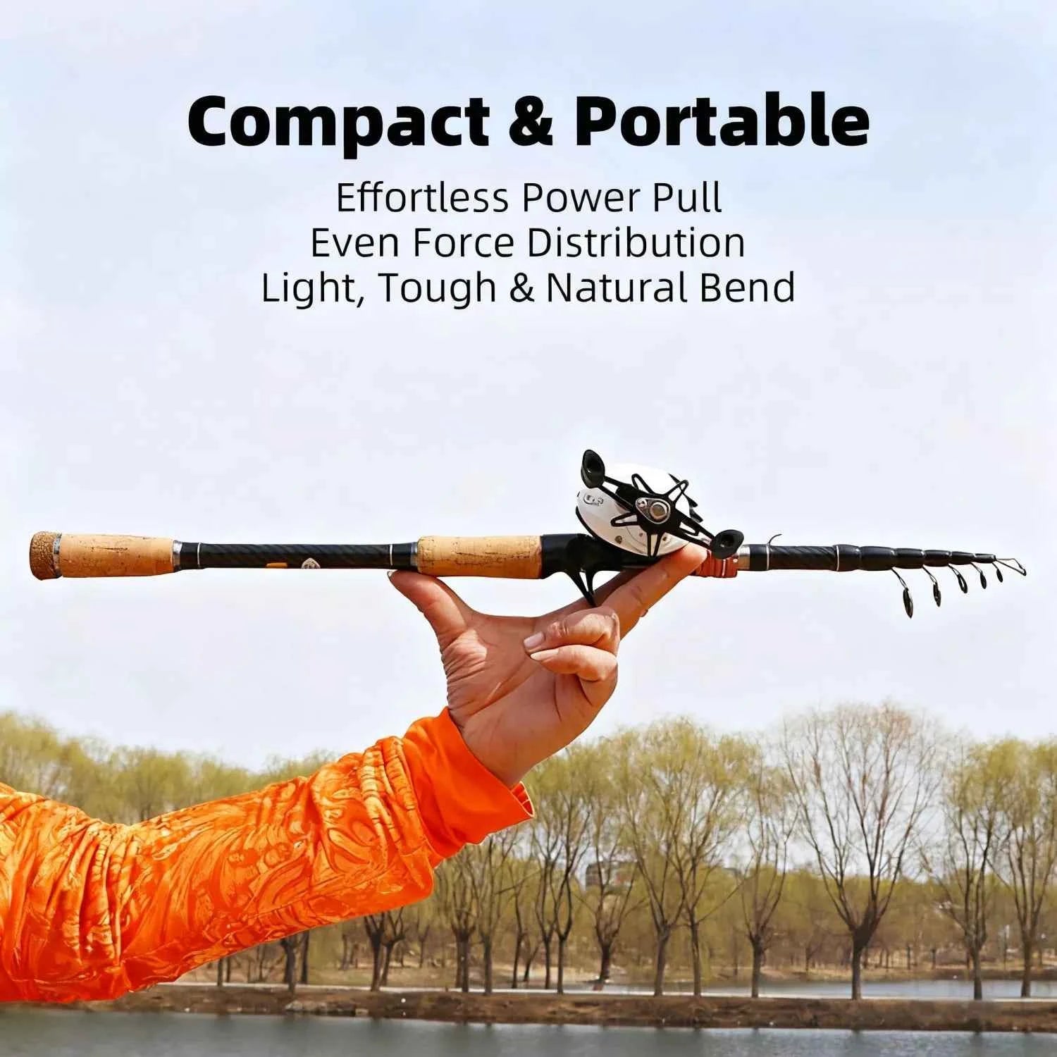 Portable Extendable Fishing Rod - High-Carbon Cork Fishing Rod for Fishing Rods Spinning (1.8m-3.6m, Saltwater Ready)