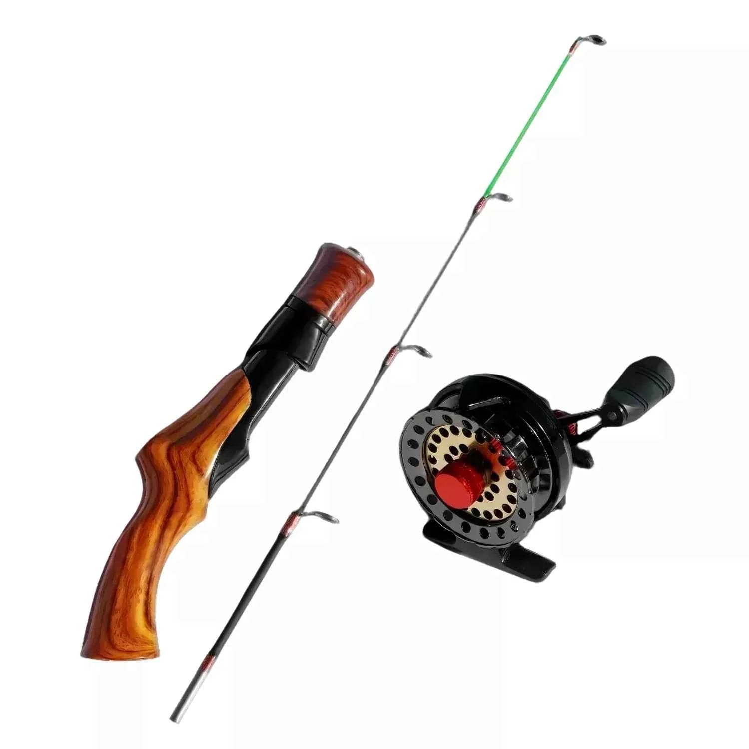 Ice Fishing Rod and Reel Combo - 50/60/70cm Fiberglass Setup with Free Tackle Kit
