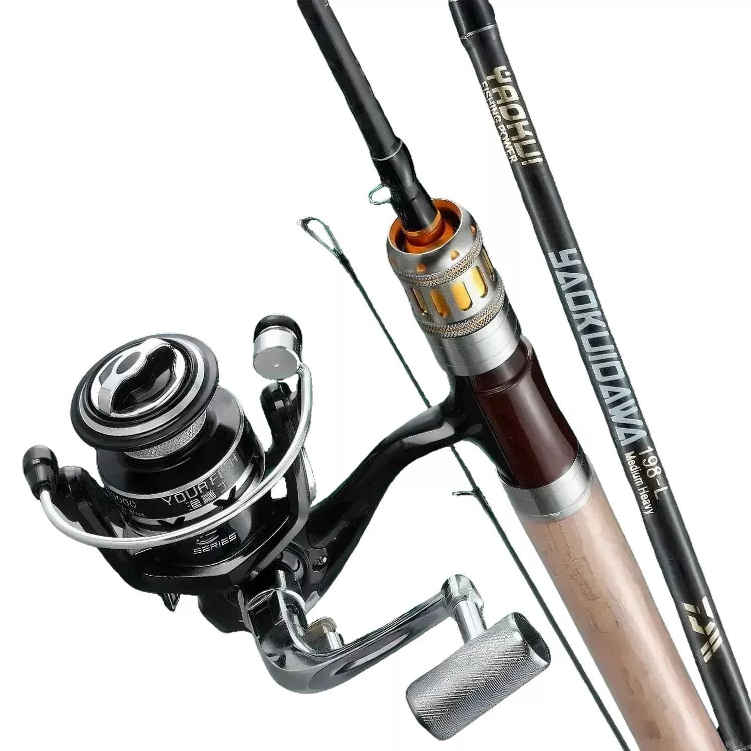 L-Action Straight Handle Spinning Rods and Reels Combo - High-Carbon Fishing Rod with Large Guides for Freshwater Angling