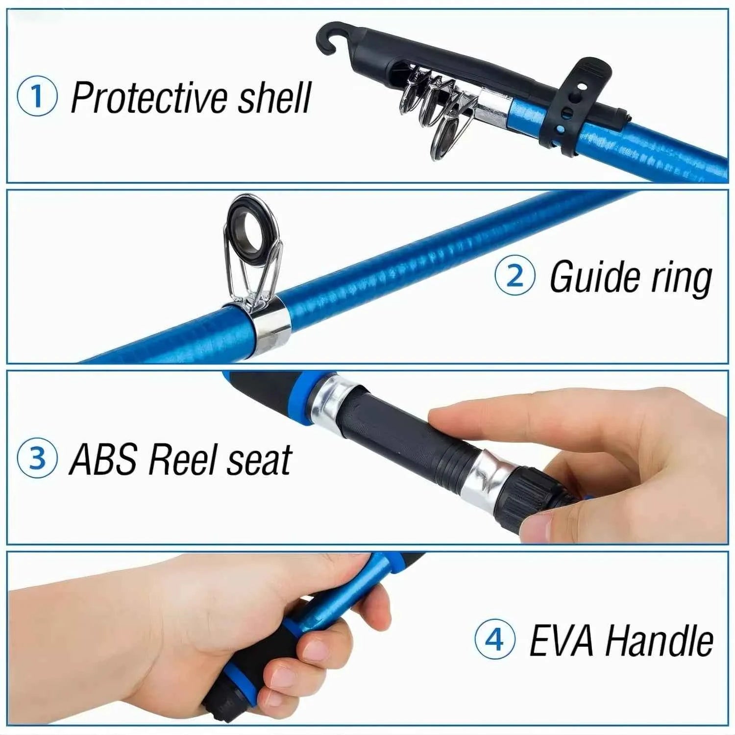 1.8m Collapsible Rod and Reel Combo - Lightweight Combo Reel Rod for Saltwater & Freshwater Fishing