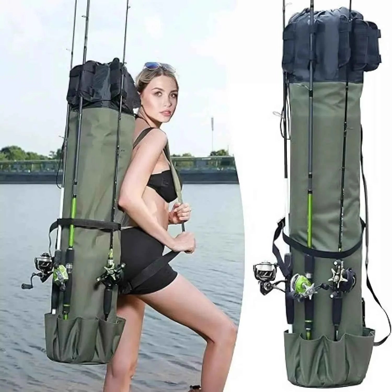 1.15M Large Capacity Waterproof Fishing Rod Case - Multi-Functional Single Shoulder & Handheld fishing tackle Storage Bag