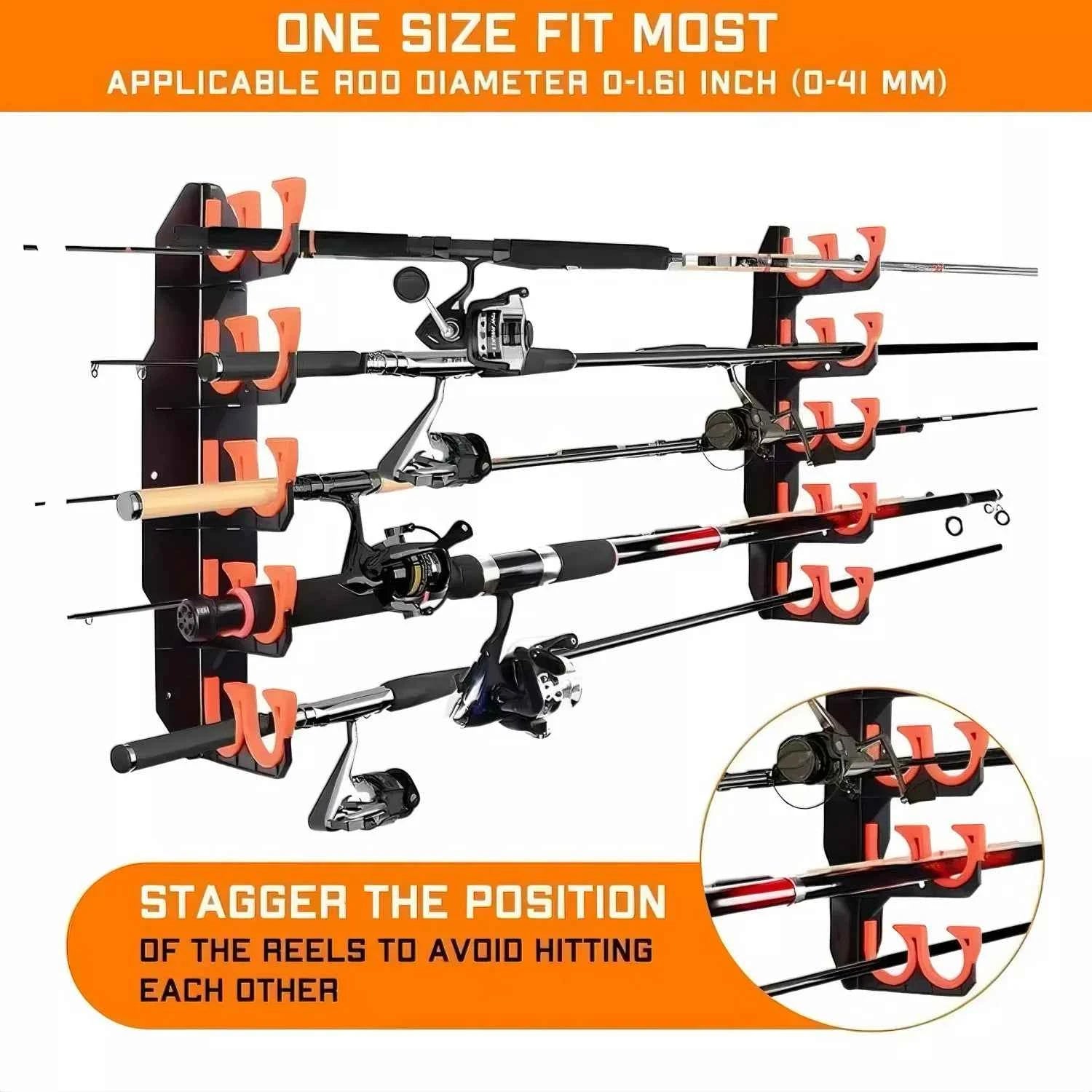 Durable ABS Fishing Rod Rack Garage - Wall Mount Fishing Rod Rack for Spinning & Saltwater Rods