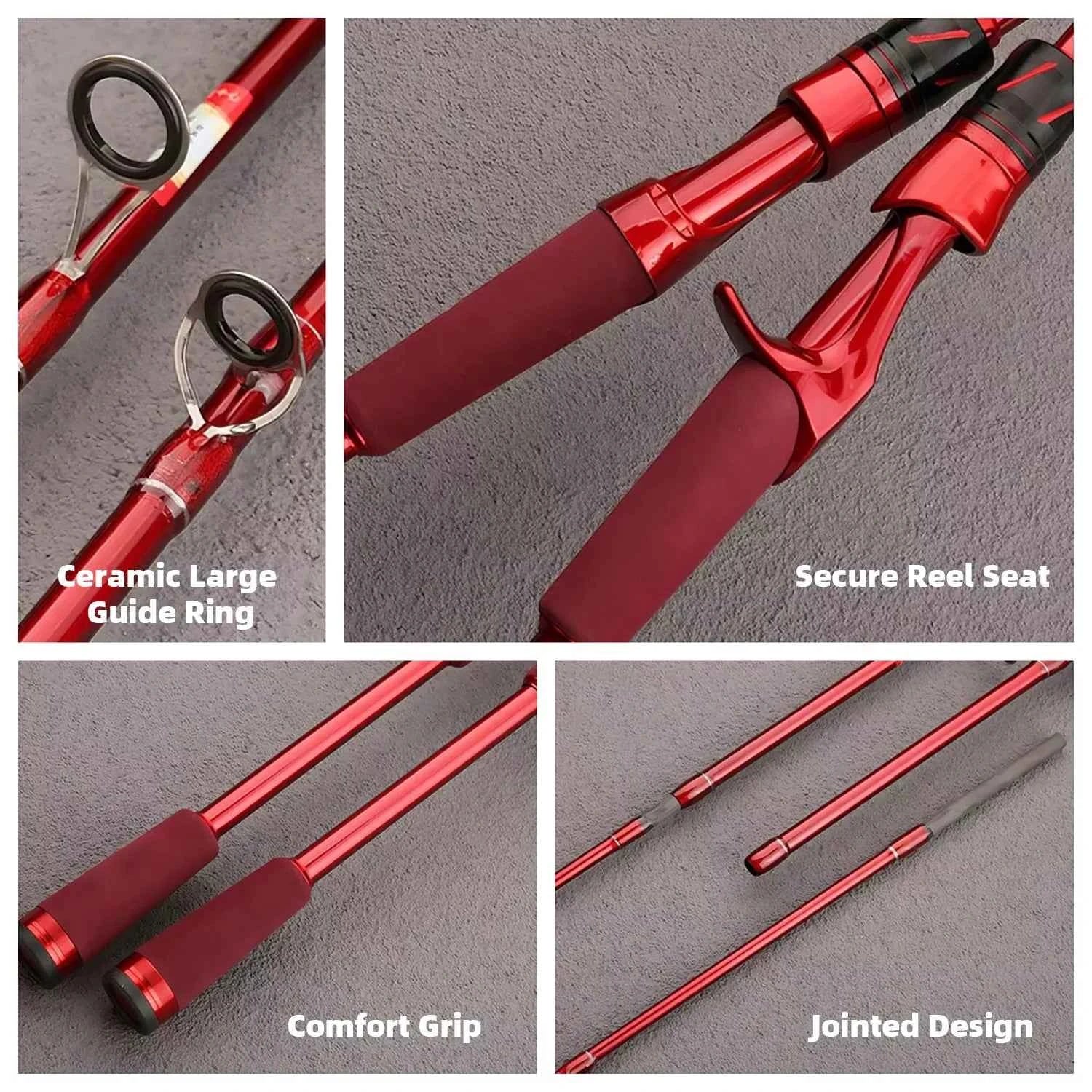 ML Action Carbon Fiber Fishing Rod – Spinning & Baitcasting Rods Options, Red Style & Womens-Friendly Grip