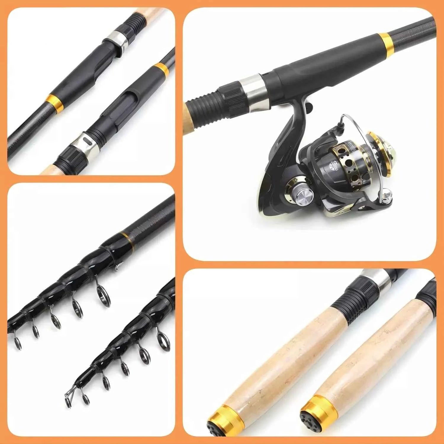 Telescopic Spin Fishing Rod and Reel - Carbon Ultralight Rod and Reel Combo for Bass & Snakehead