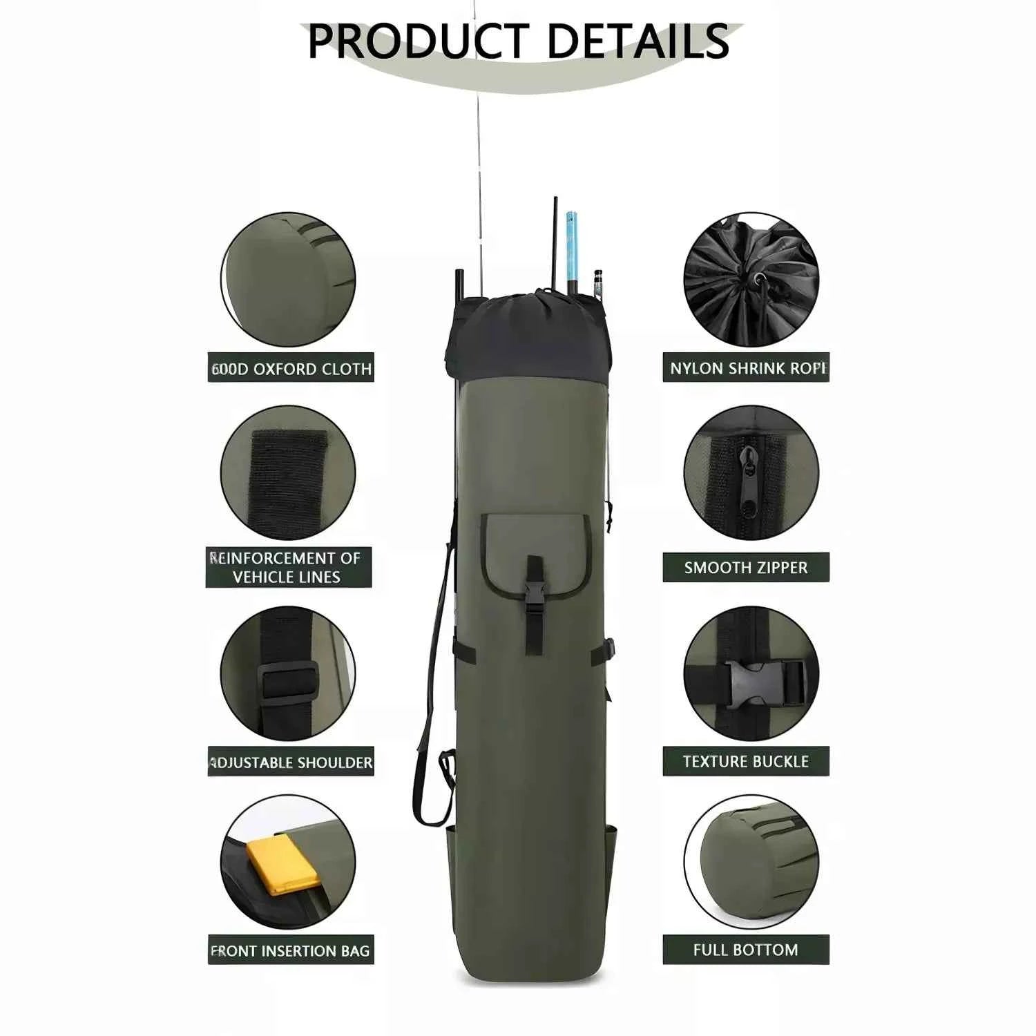 1.15M Large Capacity Waterproof Fishing Rod Case - Multi-Functional Single Shoulder & Handheld fishing tackle Storage Bag