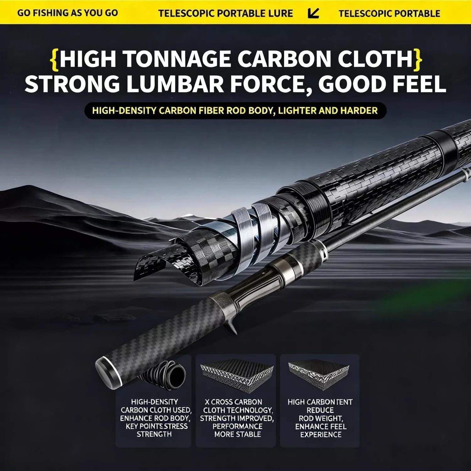 Ultra-Compact Carbon Fiber telescoping fishing rod and reel combo