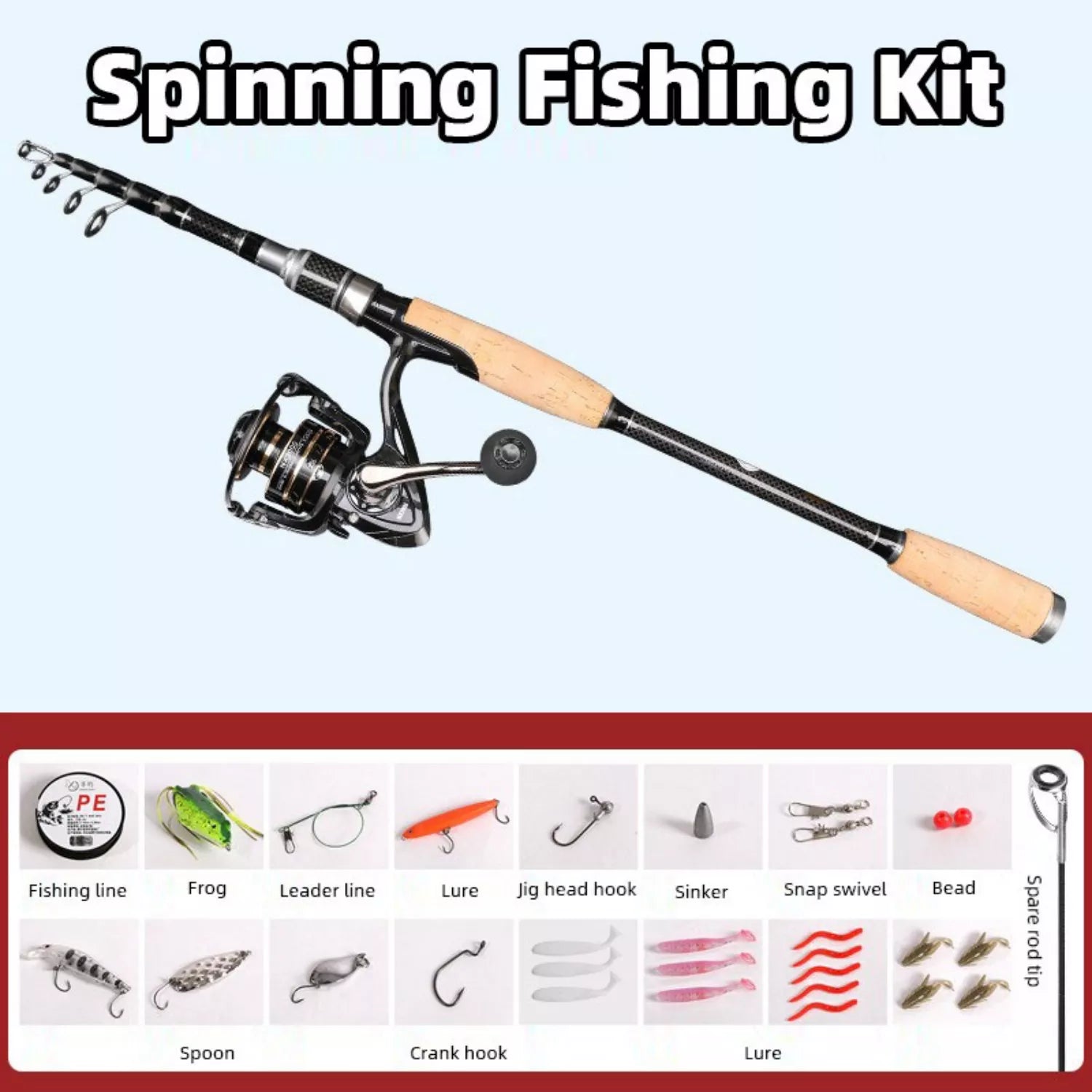 Portable Carbon Fiber Surf Fishing Rod and Reel Combo with Travel Bag - M Action Spinning & Casting Set