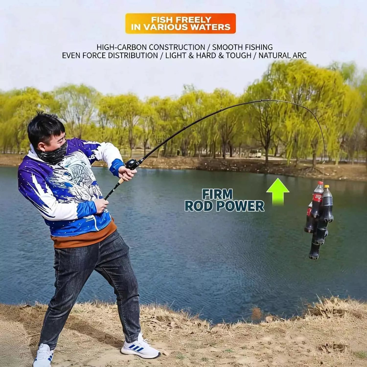 Portable Carbon Fiber Surf Fishing Rod and Reel Combo with Travel Bag - M Action Spinning & Casting Set