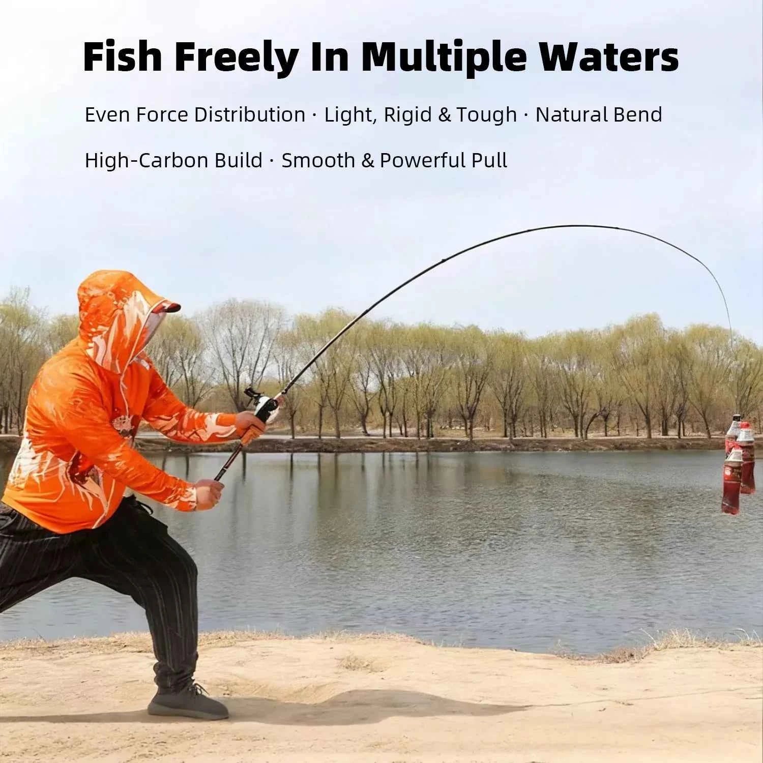 Portable Extendable Fishing Rod - High-Carbon Cork Fishing Rod for Fishing Rods Spinning (1.8m-3.6m, Saltwater Ready)