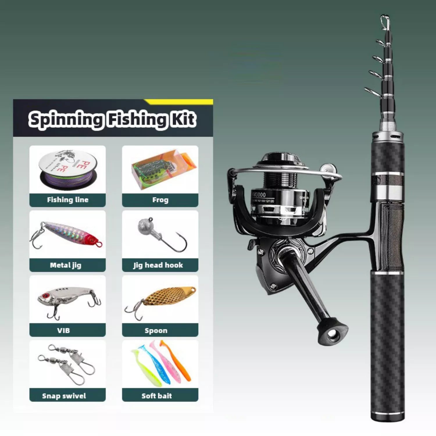 Ultra-Compact Carbon Fiber telescoping fishing rod and reel combo