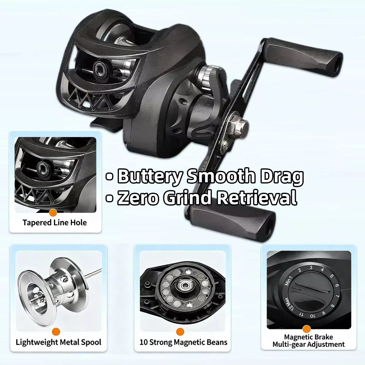 Portable Carbon Fiber Surf Fishing Rod and Reel Combo with Travel Bag - M Action Spinning & Casting Set