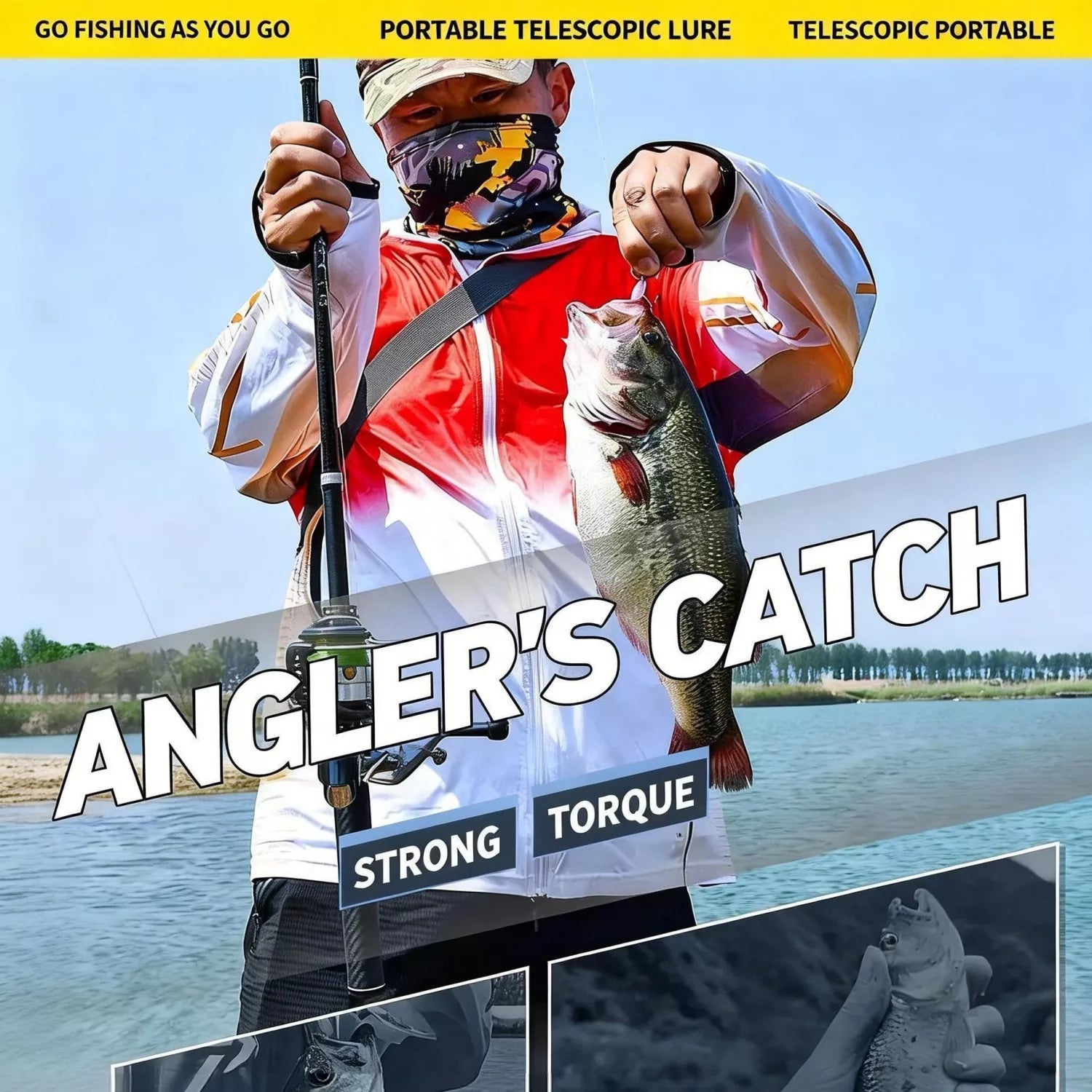 Ultra-Compact Carbon Fiber telescoping fishing rod and reel combo