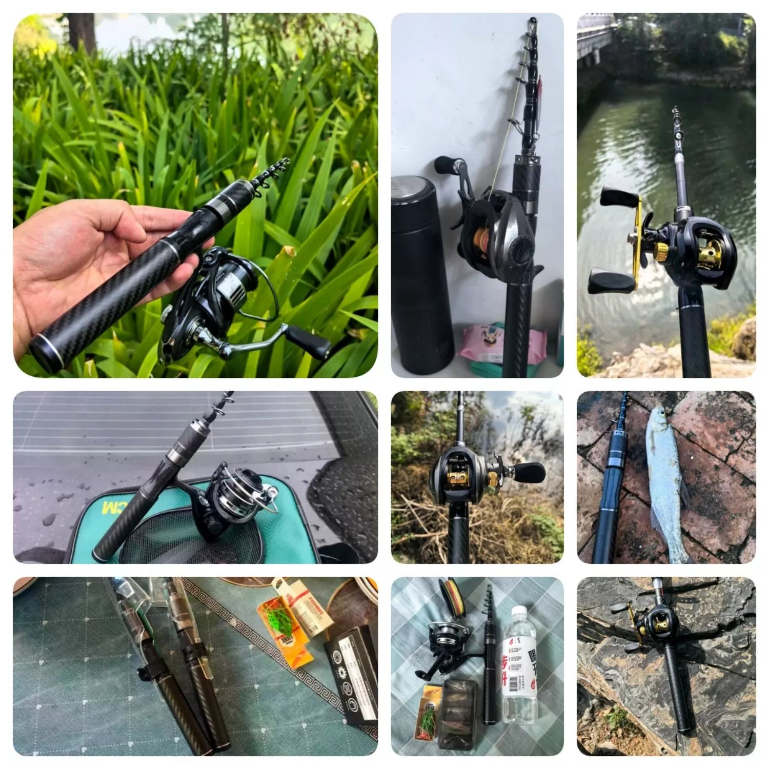 Ultra-Compact Carbon Fiber telescoping fishing rod and reel combo