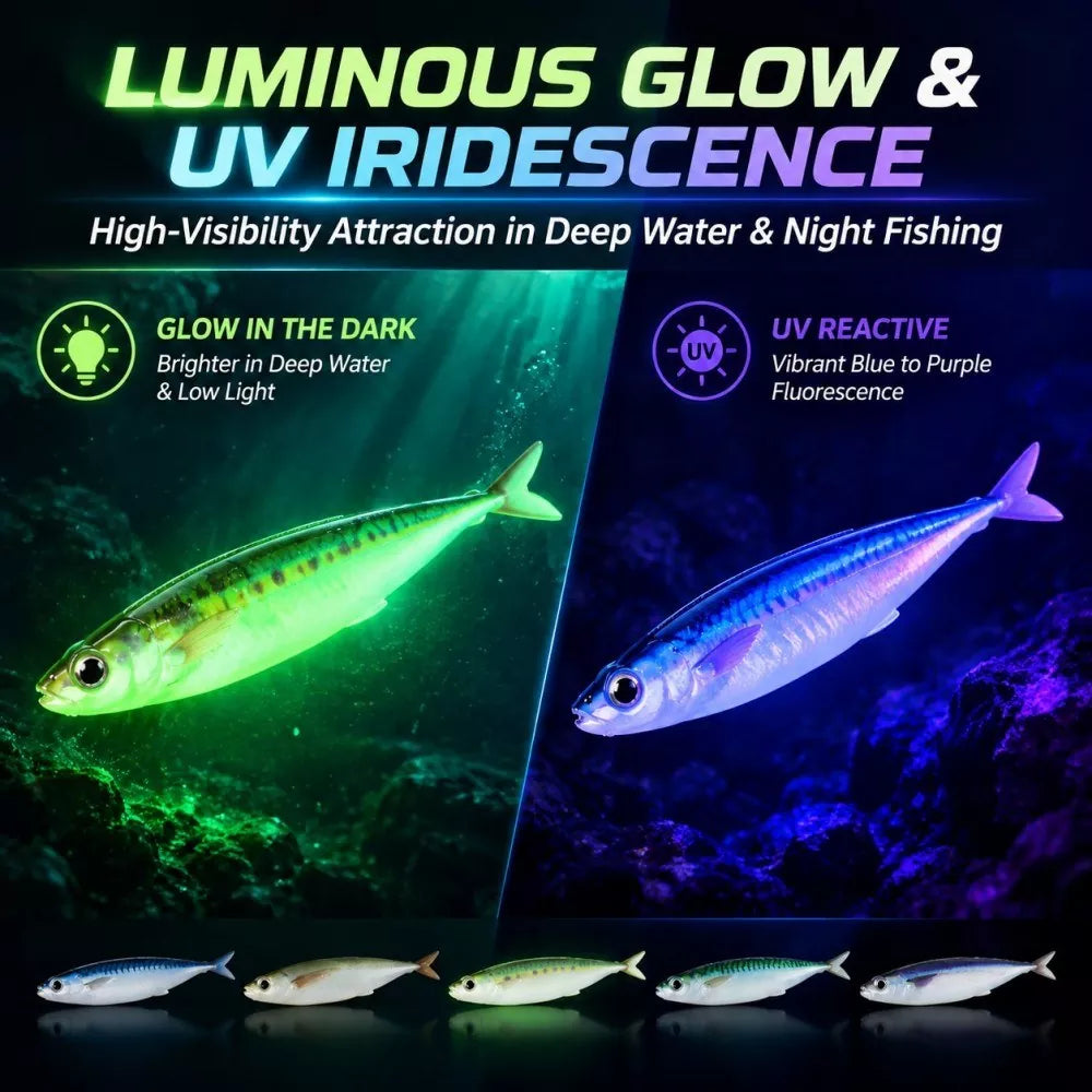 3D Printed Soft Plastic Mackerel Lure with Forked Tail - High-Simulation Saltwater Soft Swimbaits for Sea and Boat Angling