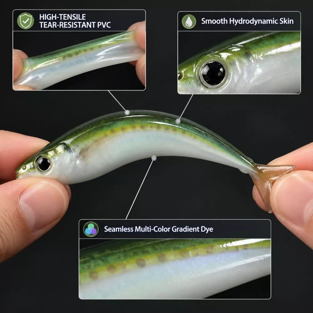 3D Printed Soft Plastic Mackerel Lure with Forked Tail - High-Simulation Saltwater Soft Swimbaits for Sea and Boat Angling