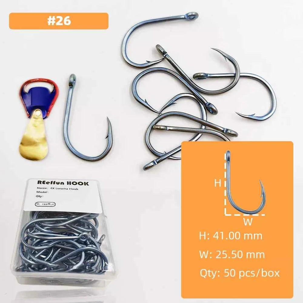 Big Game Fishing Hooks - High-Strength Alloy Steel Offset Tackle Hooks Box (#19–#28)