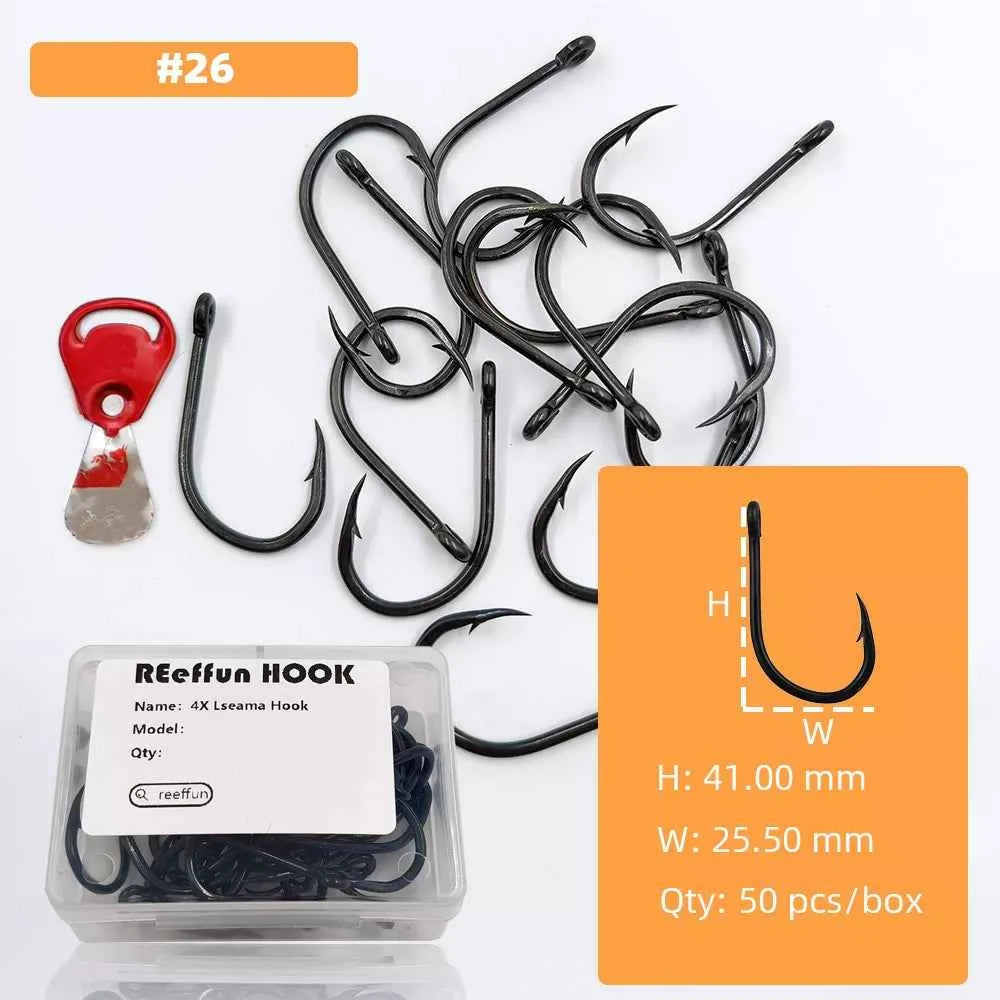Big Game Fishing Hooks - High-Strength Alloy Steel Offset Tackle Hooks Box (#19–#28)