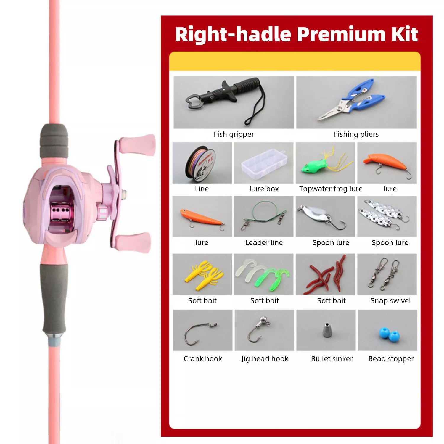 Pink Fishing Rod and Reel Combo - M/UL Action Spinning/Casting Set with Lures & Line for Lake Fishing